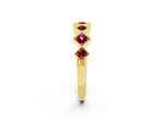 Round Garnet Square Bezel Chevron Band in Yellow gold with Milgrain Detailing_2
