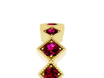 Round Garnet Square Bezel Chevron Band in Yellow gold with Milgrain Detailing_5
