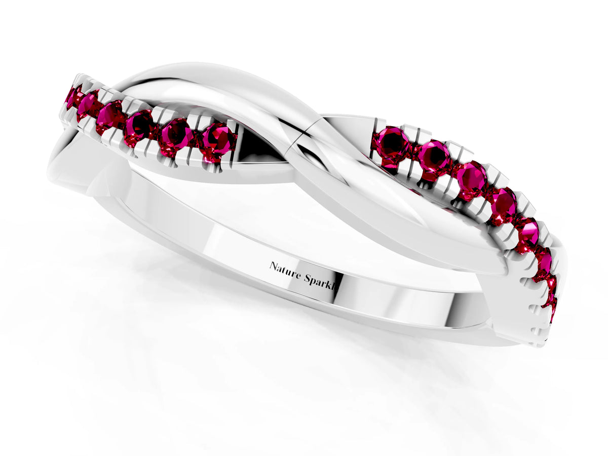 Round Garnet Twisted Infinity Band in Silver with Prong Setting_1