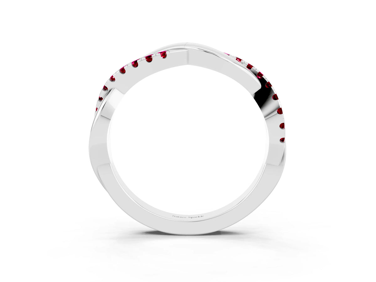 Round Garnet Twisted Infinity Band in Silver with Prong Setting_3