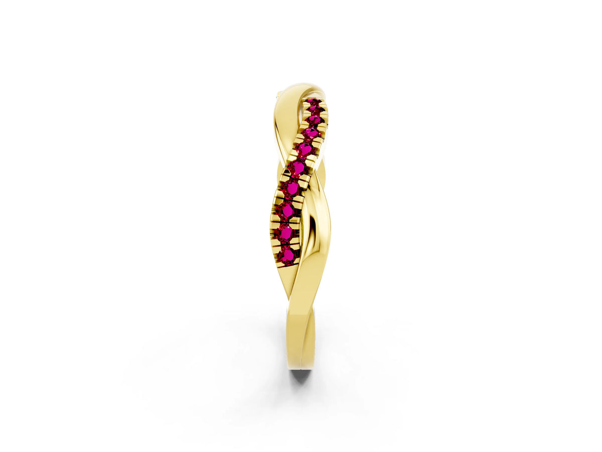 Round Garnet Twisted Infinity Band in Yellow gold with Prong Setting_2