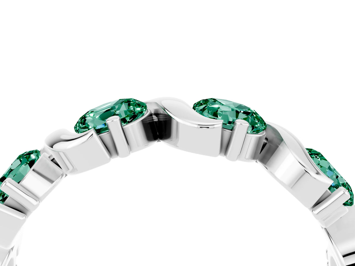 Round Green Sapphire Half Eternity Band in Platinum with Wave Prong Setting_4