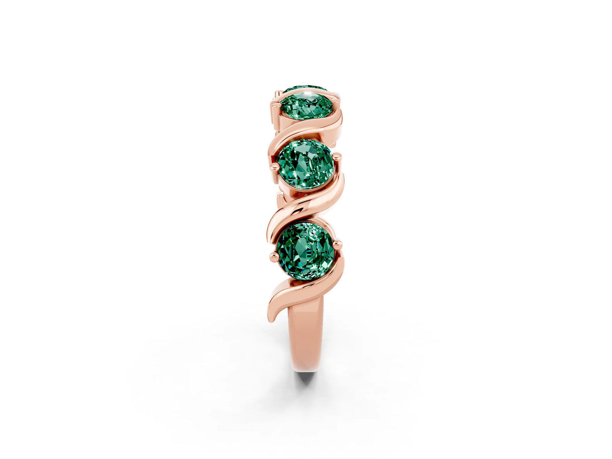 Round Green Sapphire Half Eternity Band in Rose gold with Wave Prong Setting_2