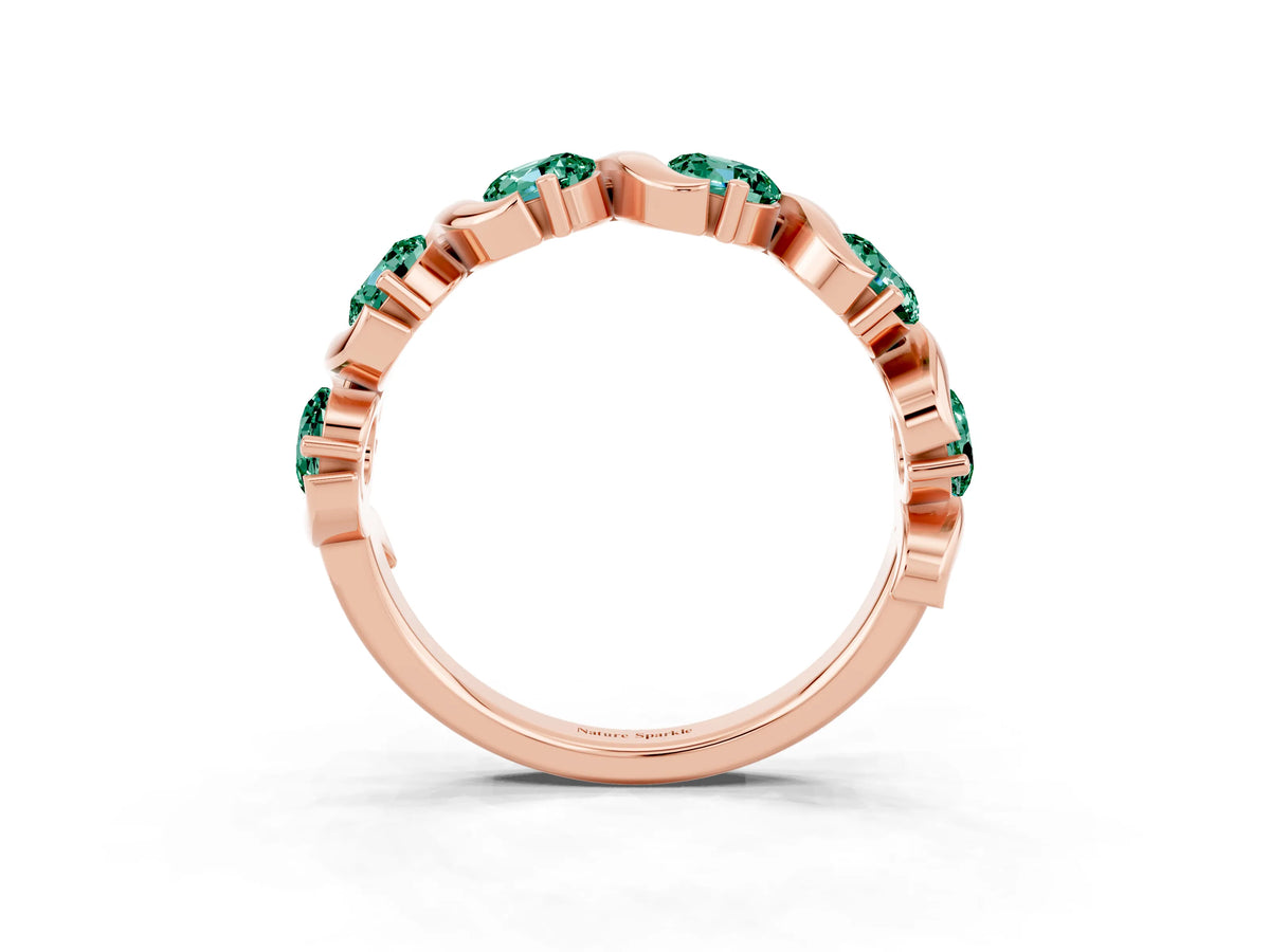 Round Green Sapphire Half Eternity Band in Rose gold with Wave Prong Setting_3