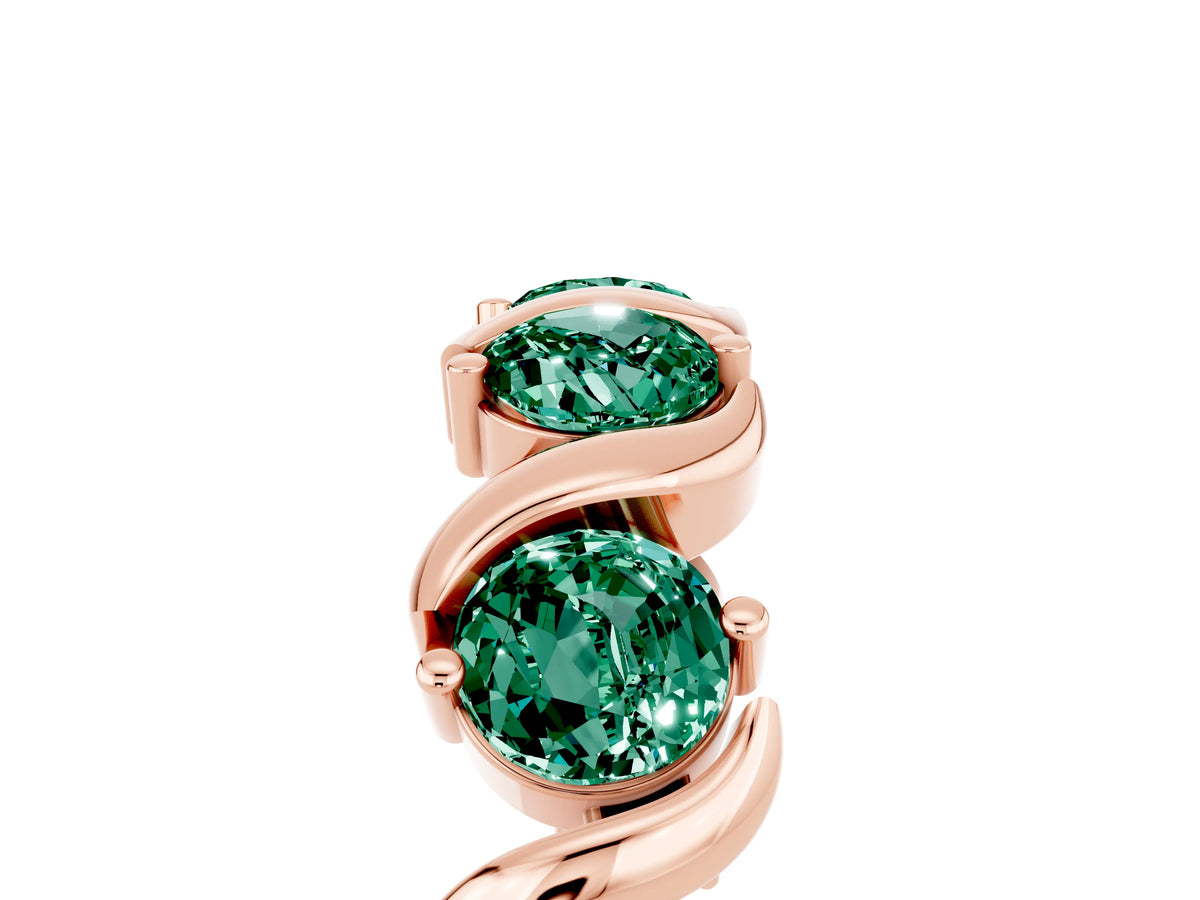 Round Green Sapphire Half Eternity Band in Rose gold with Wave Prong Setting_5