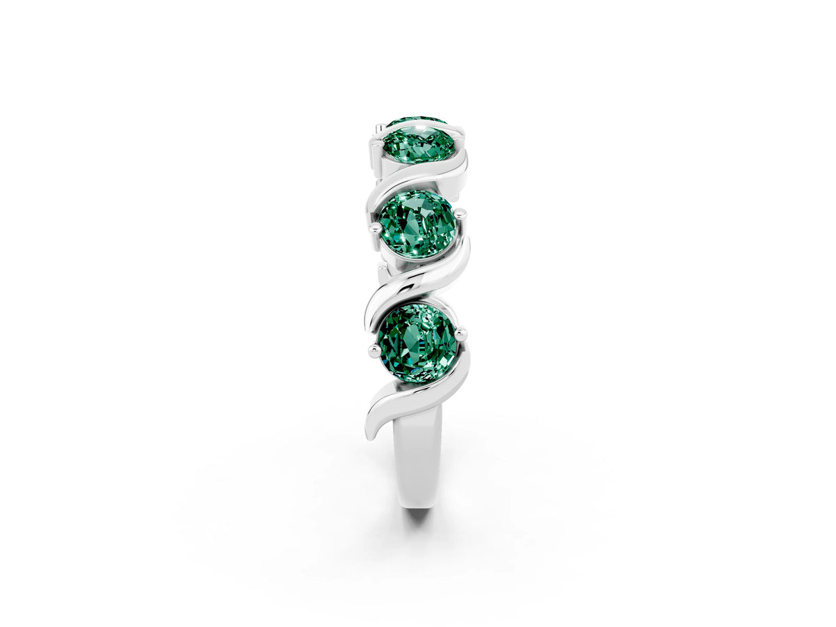 Round Green Sapphire Half Eternity Band in Silver with Wave Prong Setting_2