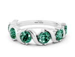 Round Green Sapphire Half Eternity Band in White gold with Wave Prong Setting