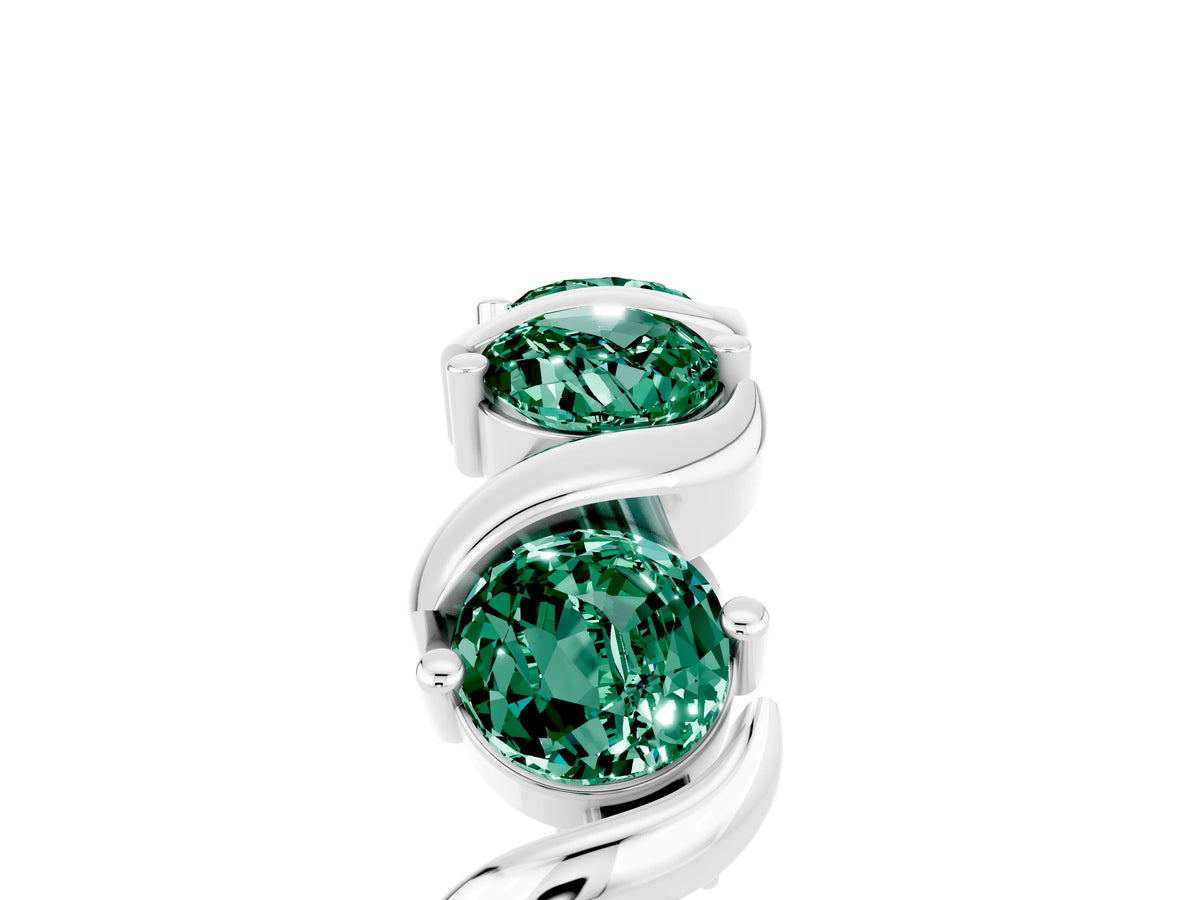 Round Green Sapphire Half Eternity Band in White gold with Wave Prong Setting_5