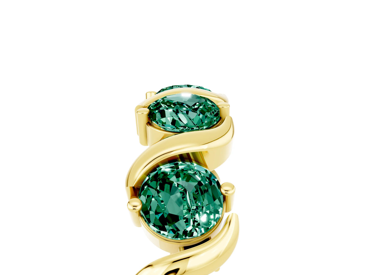 Round Green Sapphire Half Eternity Band in Yellow gold with Wave Prong Setting_5