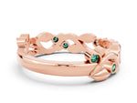 Round Green Sapphire Leaf Motif Eternity Band in Rose gold with Bezel Setting