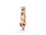 Round Green Sapphire Leaf Motif Eternity Band in Rose gold with Bezel Setting_2
