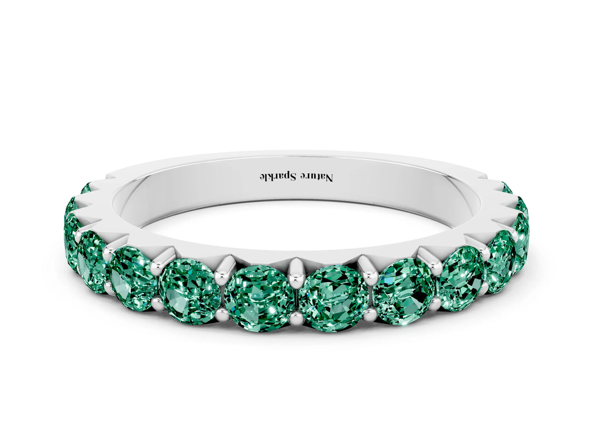 Round Green Sapphire Polished Half Eternity Band in Silver with Classic Prong Setting