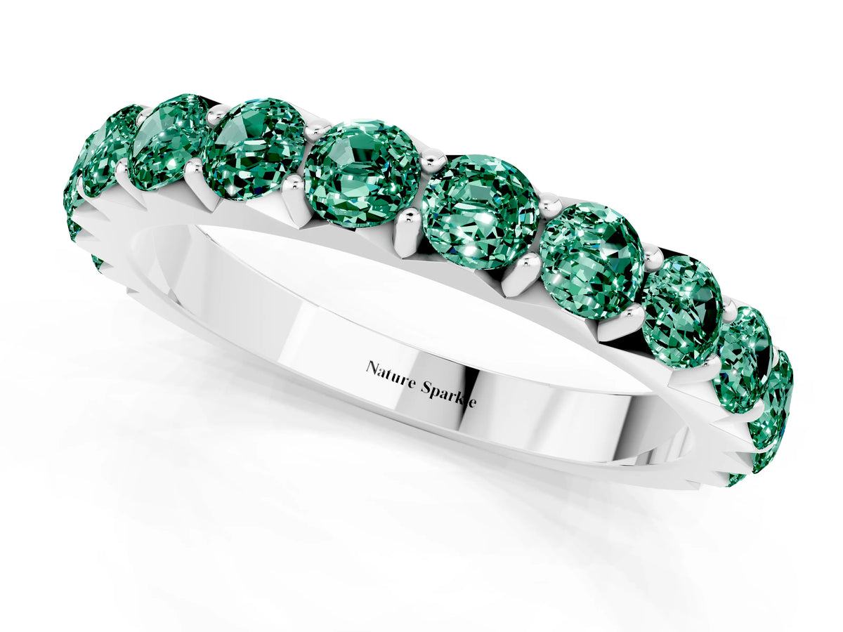 Round Green Sapphire Polished Half Eternity Band in Silver with Classic Prong Setting_1
