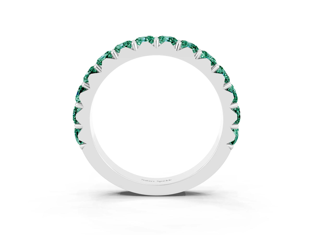 Round Green Sapphire Polished Half Eternity Band in Silver with Classic Prong Setting_3