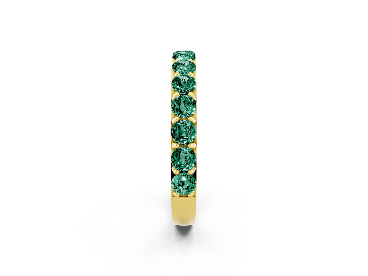 Round Green Sapphire Polished Half Eternity Band in Yellow gold with Classic Prong Setting_2
