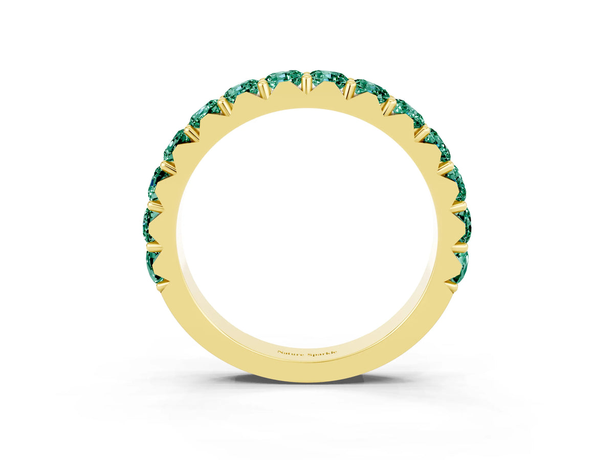 Round Green Sapphire Polished Half Eternity Band in Yellow gold with Classic Prong Setting_3