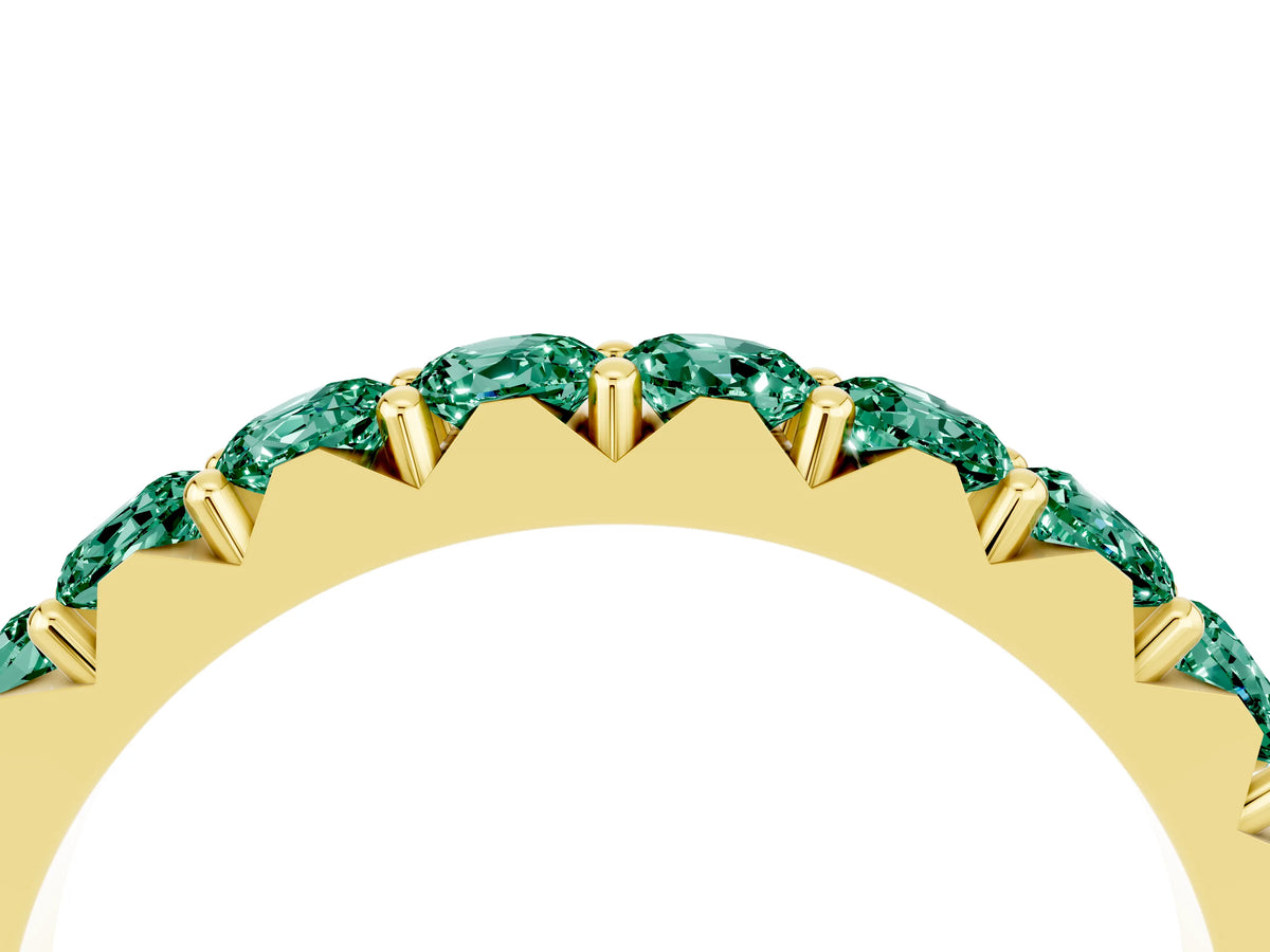 Round Green Sapphire Polished Half Eternity Band in Yellow gold with Classic Prong Setting_4