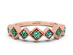 Round Green Sapphire Square Bezel Chevron Band in Rose gold with Milgrain Detailing