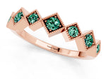 Round Green Sapphire Square Bezel Chevron Band in Rose gold with Milgrain Detailing_1
