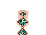 Round Green Sapphire Square Bezel Chevron Band in Rose gold with Milgrain Detailing_5