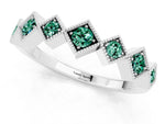 Round Green Sapphire Square Bezel Chevron Band in Silver with Milgrain Detailing_1