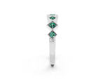 Round Green Sapphire Square Bezel Chevron Band in Silver with Milgrain Detailing_2
