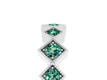 Round Green Sapphire Square Bezel Chevron Band in Silver with Milgrain Detailing_5