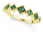 Round Green Sapphire Square Bezel Chevron Band in Yellow gold with Milgrain Detailing_1