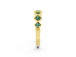 Round Green Sapphire Square Bezel Chevron Band in Yellow gold with Milgrain Detailing_2