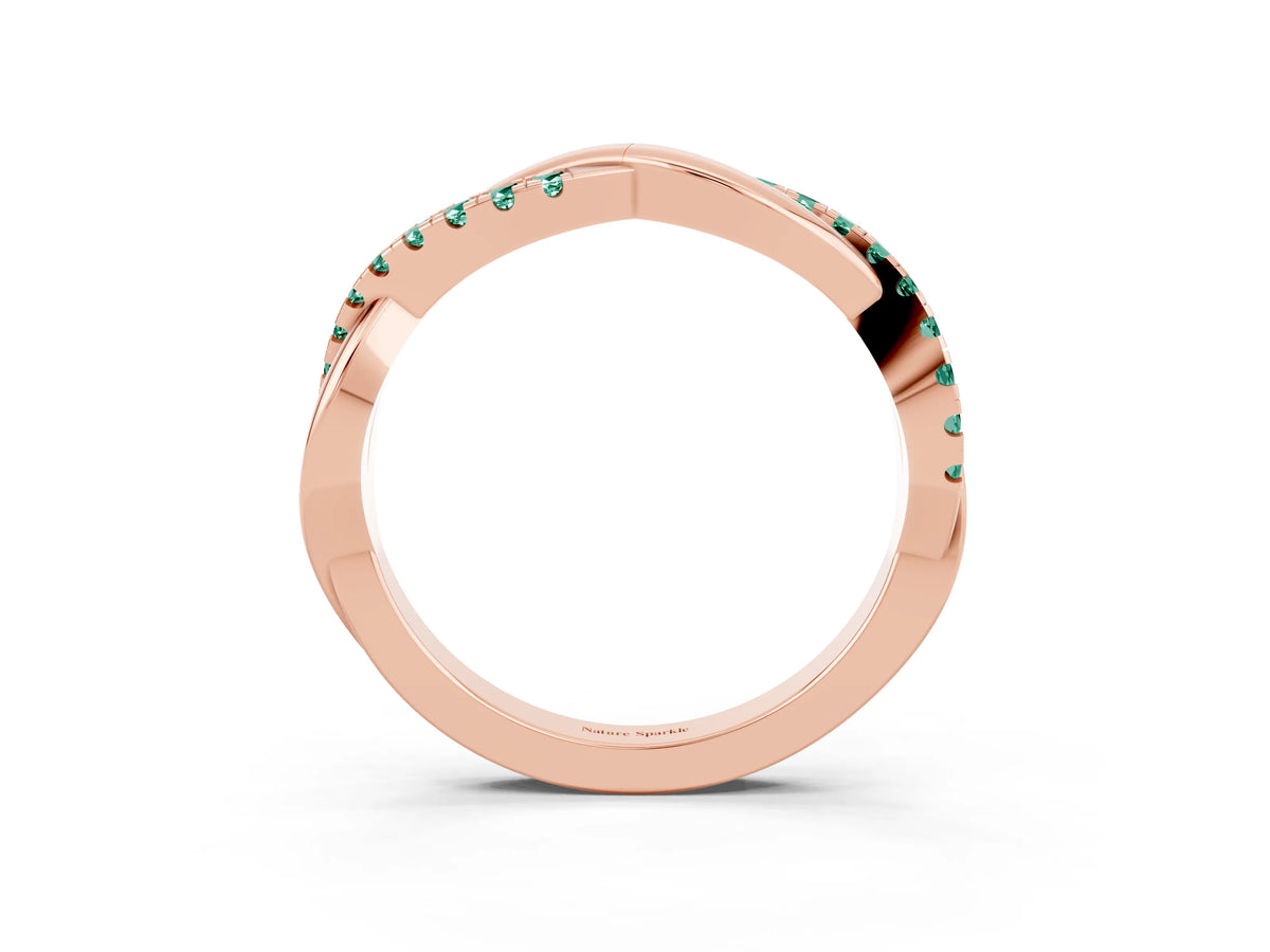 Round Green Sapphire Twisted Infinity Band in Rose gold with Prong Setting_3