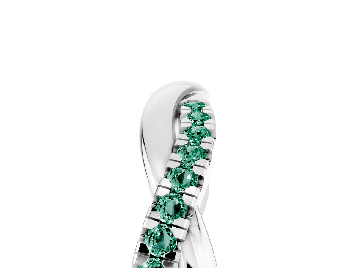 Round Green Sapphire Twisted Infinity Band in Silver with Prong Setting_5
