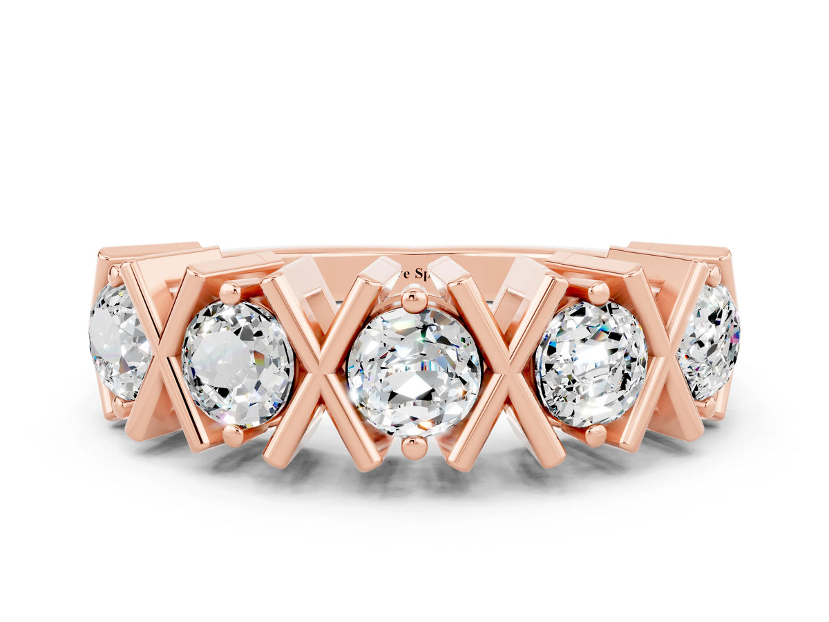 Round Moissanite Channel Set Band in Rose gold with X-Prong Detail