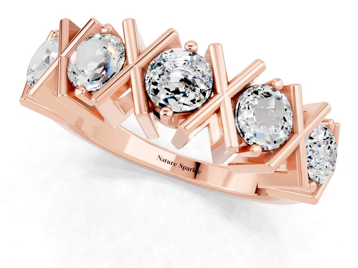Round Moissanite Channel Set Band in Rose gold with X-Prong Detail_1