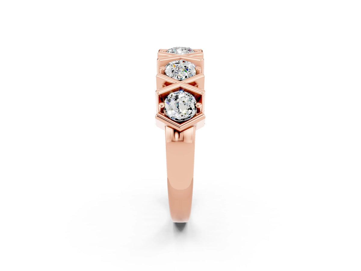 Round Moissanite Channel Set Band in Rose gold with X-Prong Detail_2