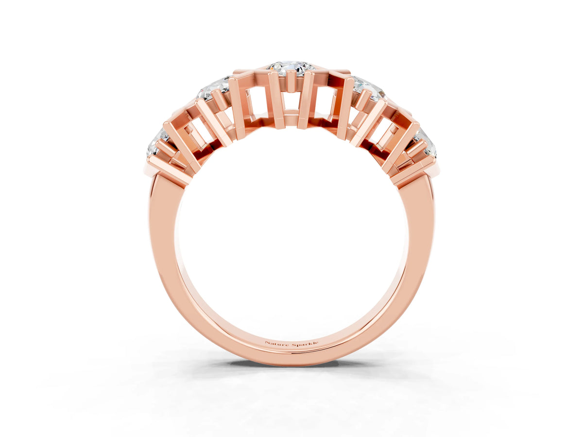 Round Moissanite Channel Set Band in Rose gold with X-Prong Detail_3