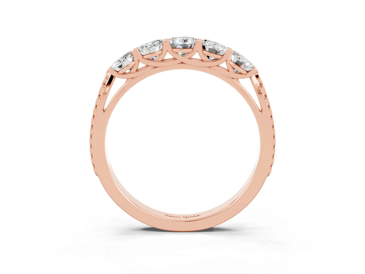 Round Moissanite Five-Stone Band in Rose gold with Prong Setting_3