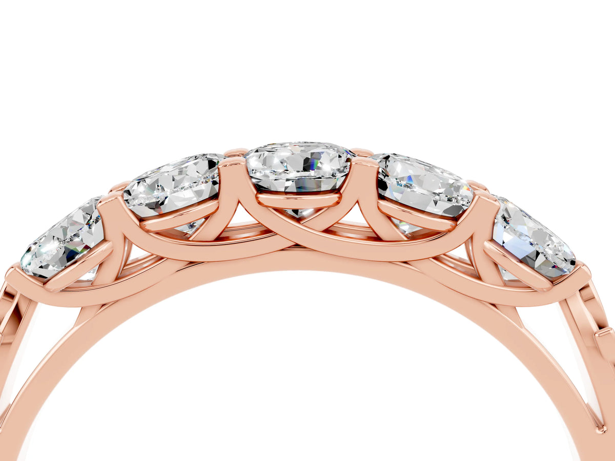 Round Moissanite Five-Stone Band in Rose gold with Prong Setting_4