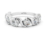 Round Moissanite Half Eternity Band in Platinum with Wave Prong Setting