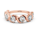Round Moissanite Half Eternity Band in Rose gold with Wave Prong Setting
