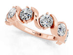Round Moissanite Half Eternity Band in Rose gold with Wave Prong Setting_1
