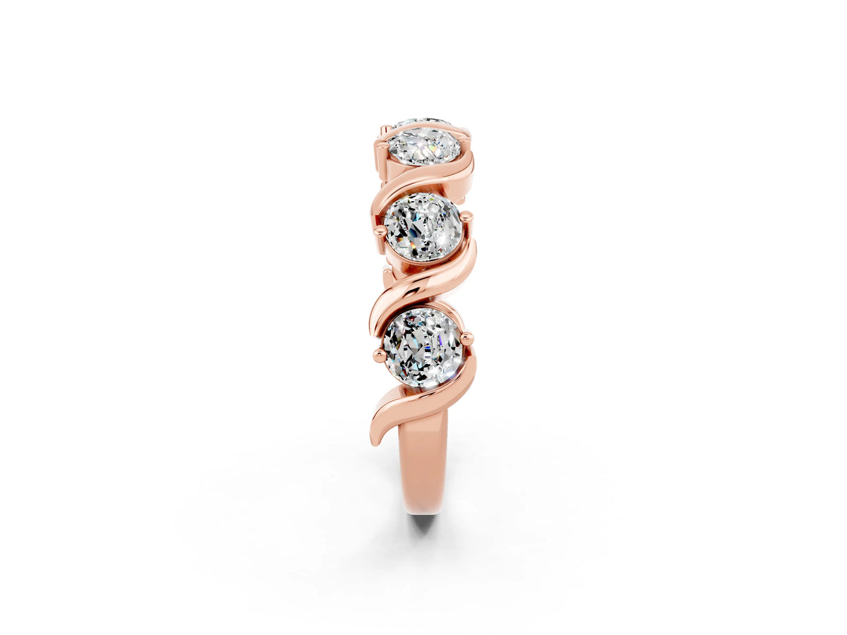 Round Moissanite Half Eternity Band in Rose gold with Wave Prong Setting_2