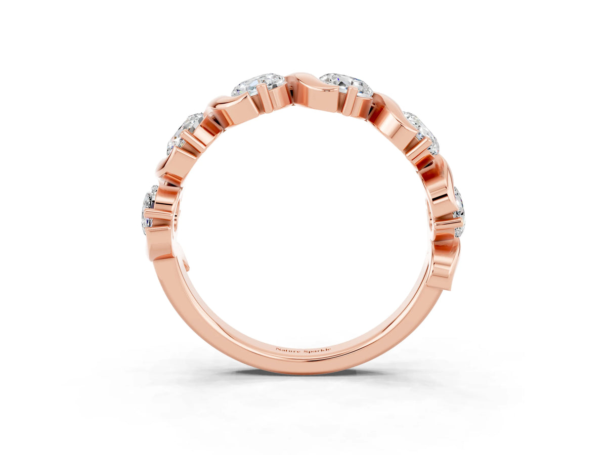 Round Moissanite Half Eternity Band in Rose gold with Wave Prong Setting_3