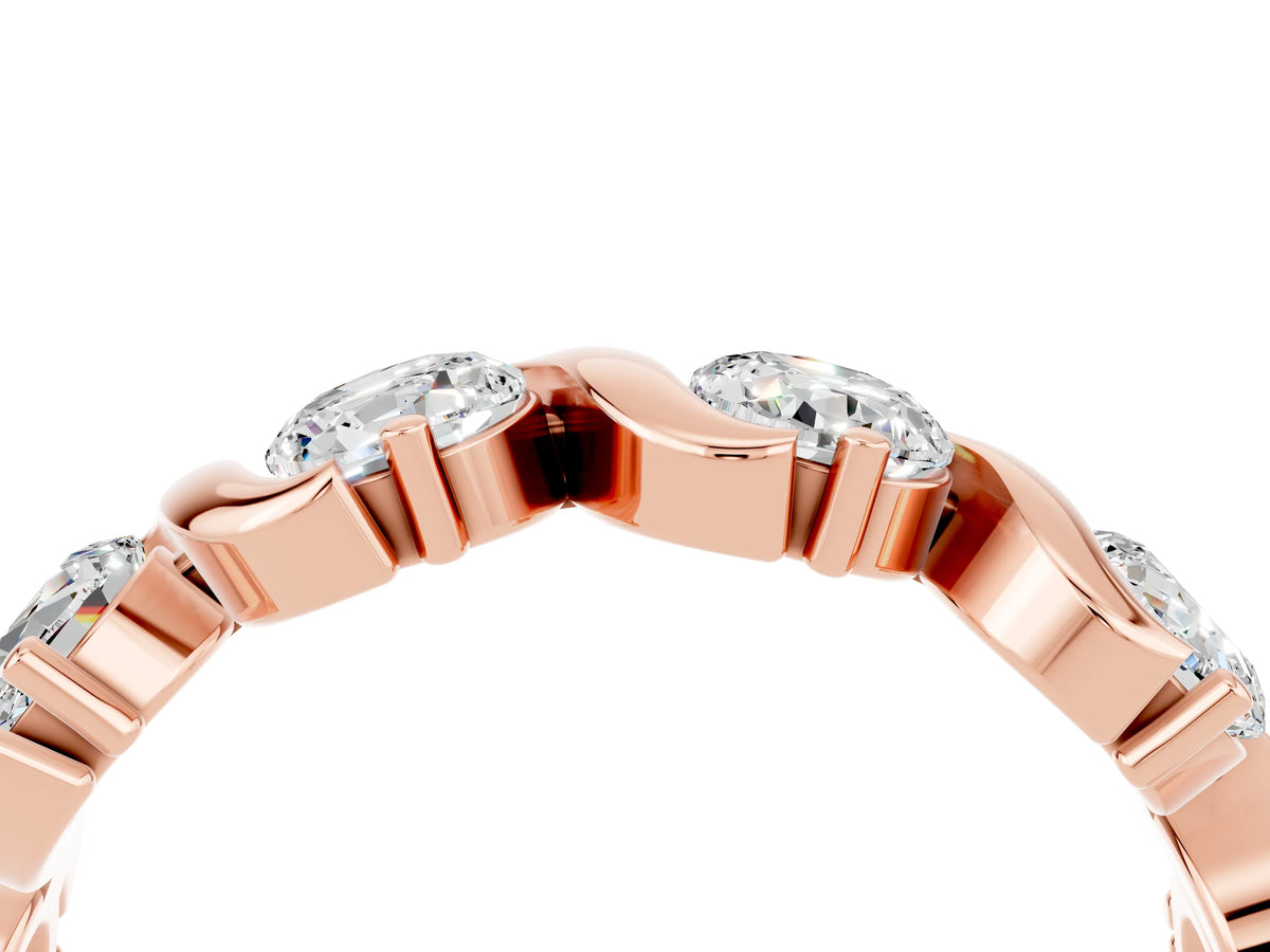 Round Moissanite Half Eternity Band in Rose gold with Wave Prong Setting_4
