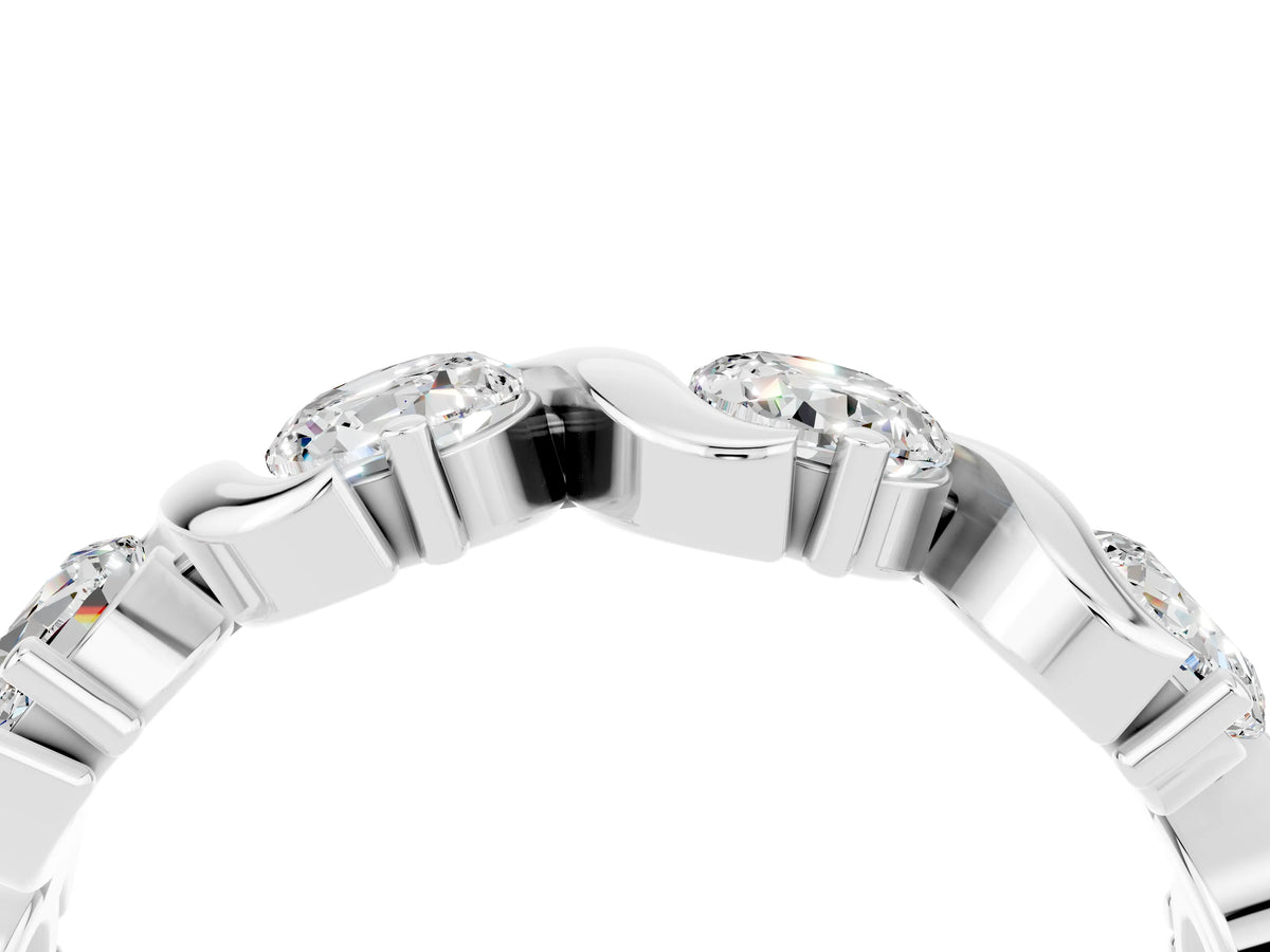 Round Moissanite Half Eternity Band in Silver with Wave Prong Setting_4