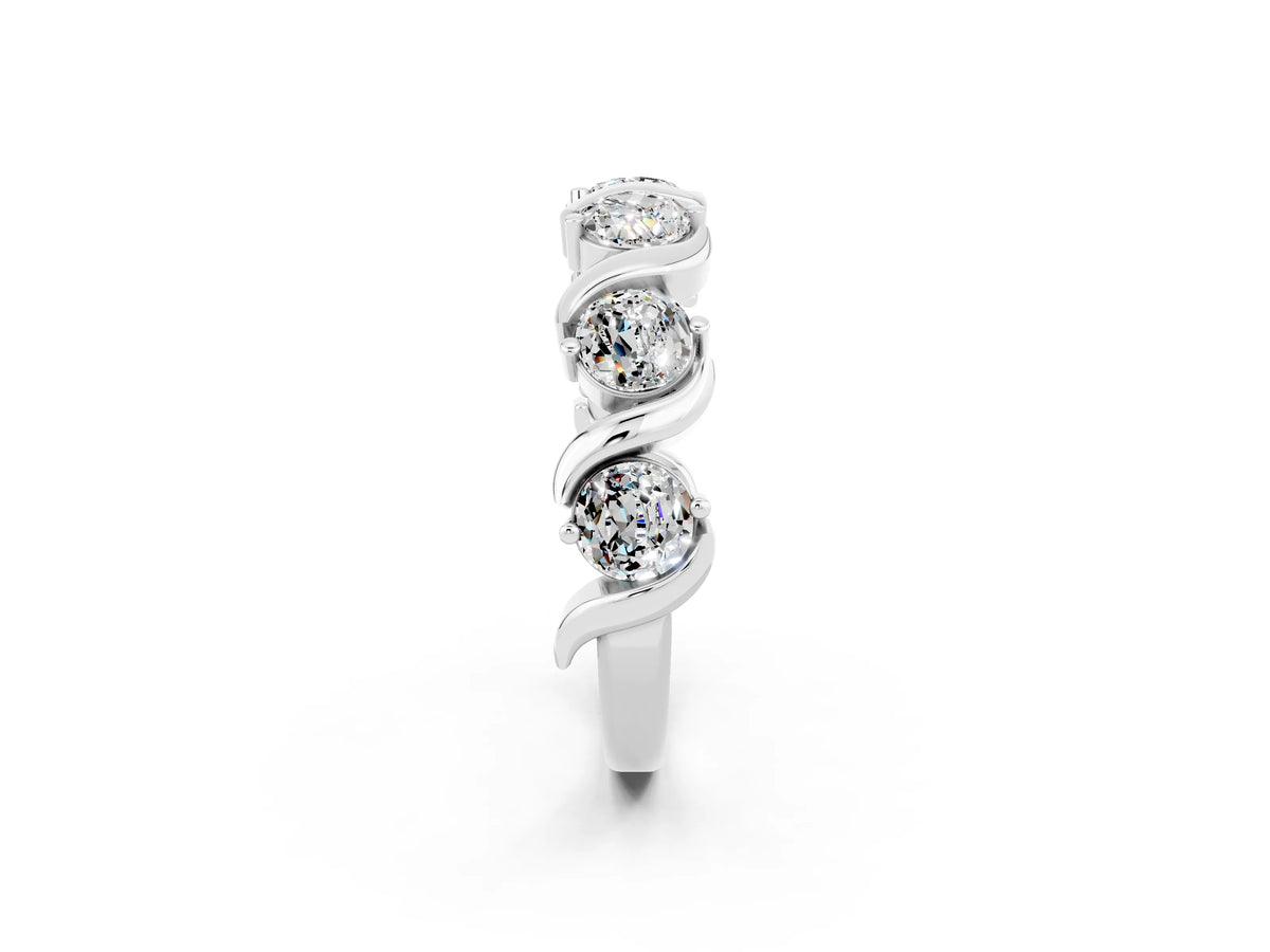 Round Moissanite Half Eternity Band in White gold with Wave Prong Setting_2