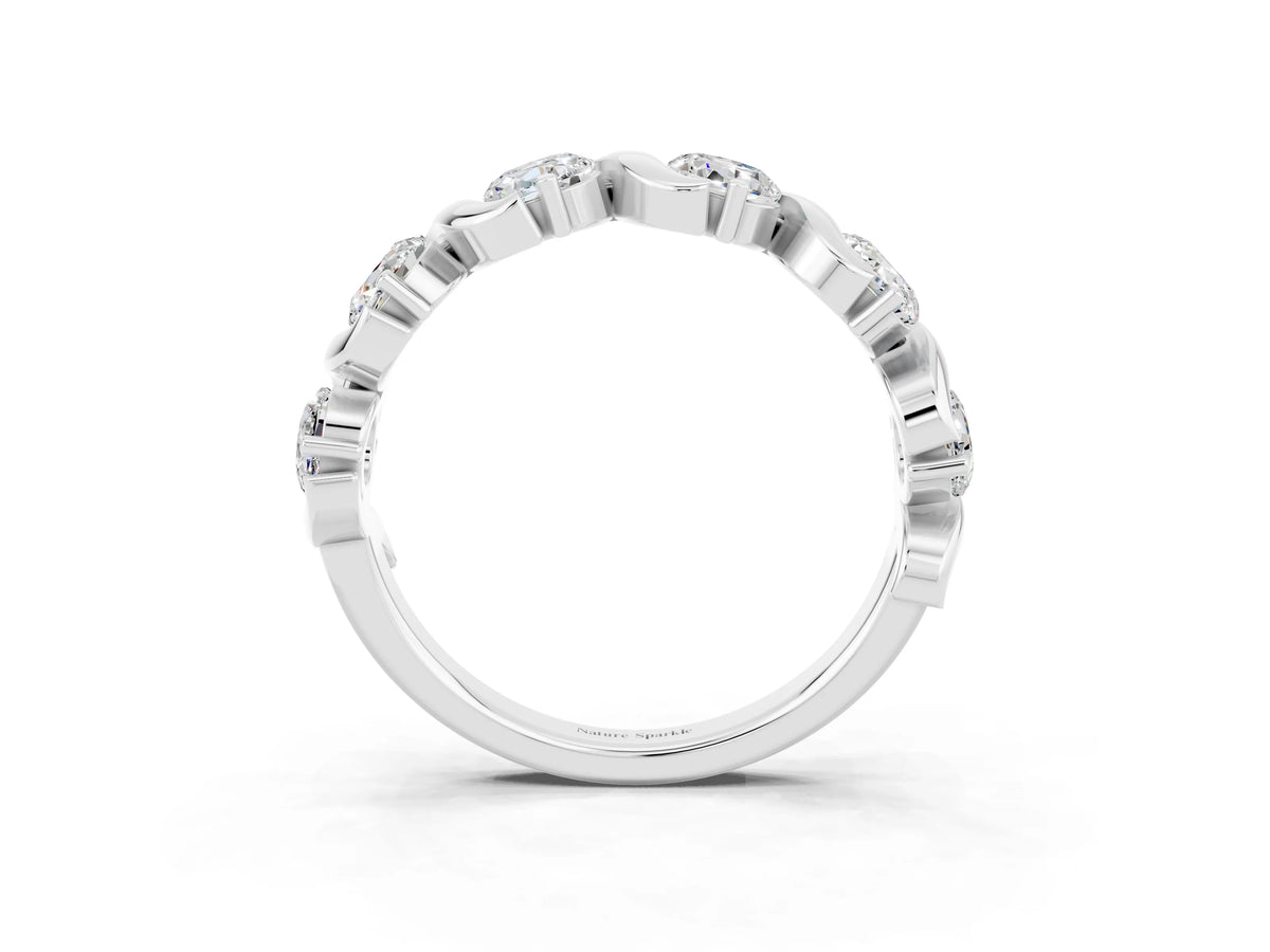 Round Moissanite Half Eternity Band in White gold with Wave Prong Setting_3