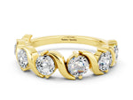 Round Moissanite Half Eternity Band in Yellow gold with Wave Prong Setting
