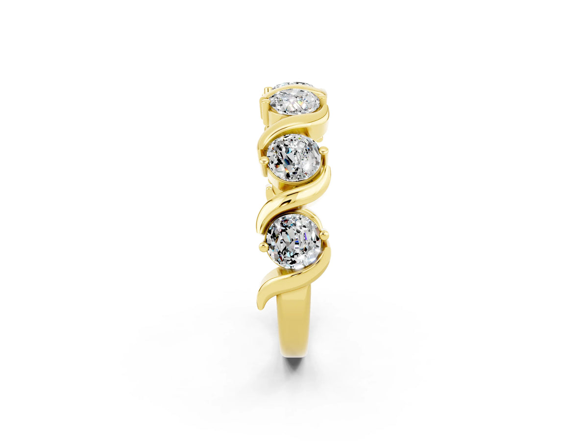 Round Moissanite Half Eternity Band in Yellow gold with Wave Prong Setting_2