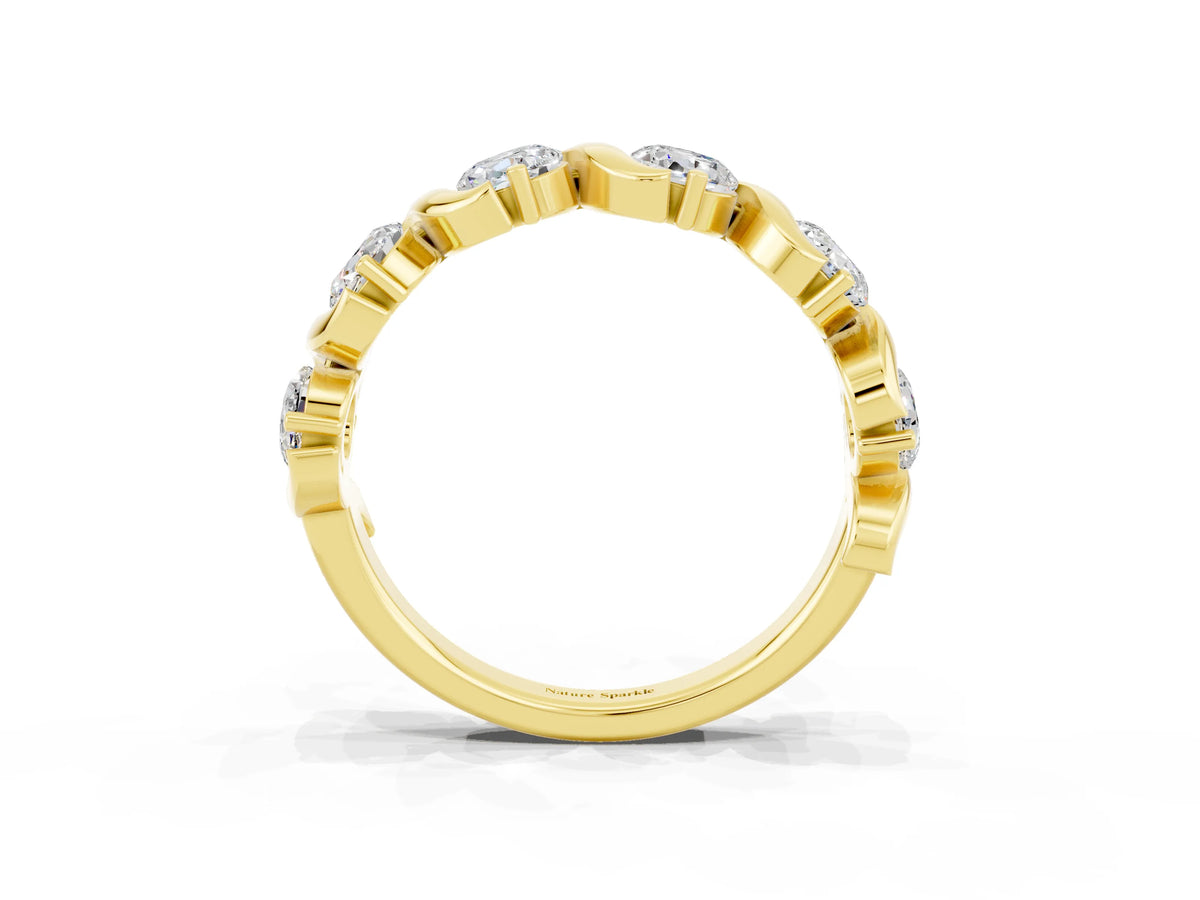 Round Moissanite Half Eternity Band in Yellow gold with Wave Prong Setting_3