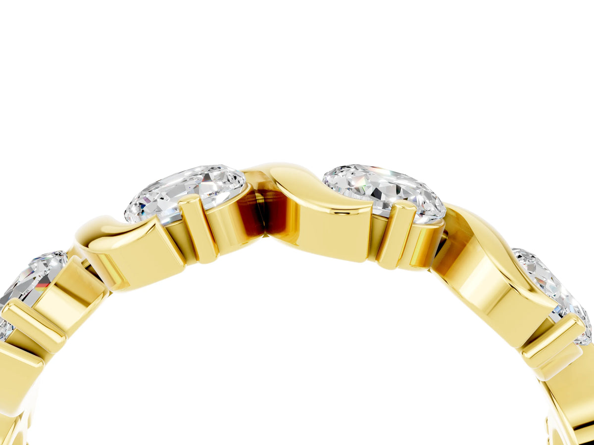 Round Moissanite Half Eternity Band in Yellow gold with Wave Prong Setting_4